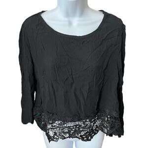Fanco crochet lace black long sleeve top Medium NWT